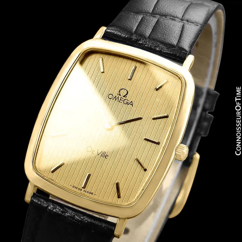 1980's Omega De Ville Vintage Mens Unisex Ultra Thin Dress Watch - 18K Gold Plated and Stainless Steel