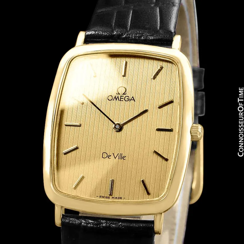 1980's Omega De Ville Vintage Mens Unisex Ultra Thin Dress Watch - 18K Gold Plated and Stainless Steel