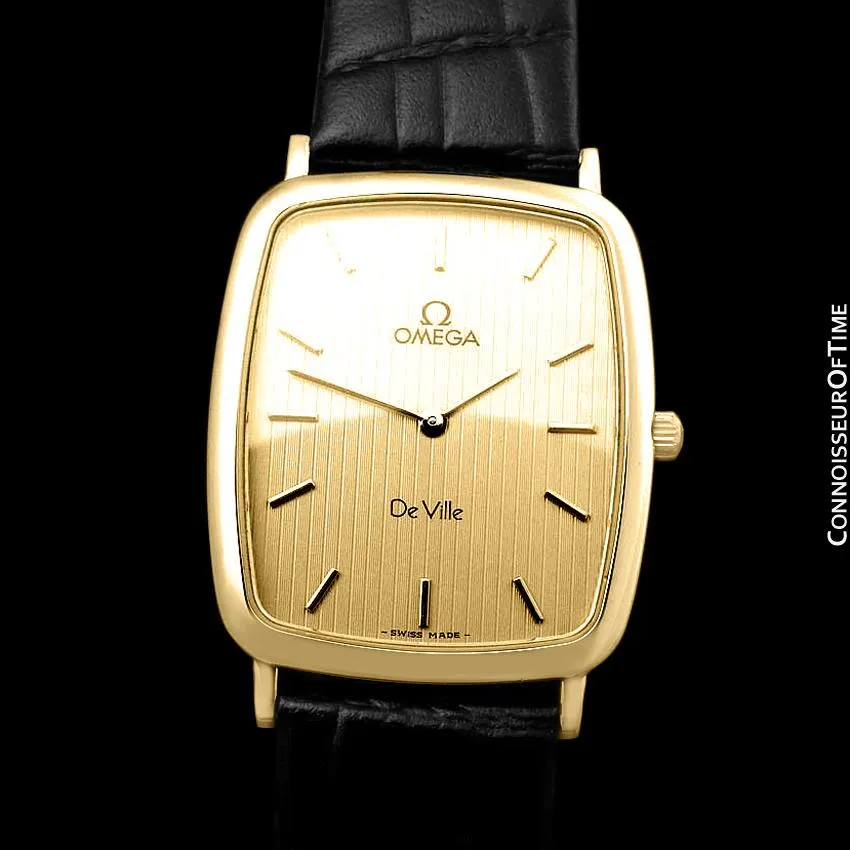 1980's Omega De Ville Vintage Mens Unisex Ultra Thin Dress Watch - 18K Gold Plated and Stainless Steel
