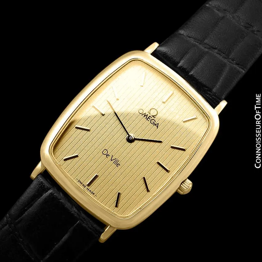1980's Omega De Ville Vintage Mens Unisex Ultra Thin Dress Watch - 18K Gold Plated and Stainless Steel