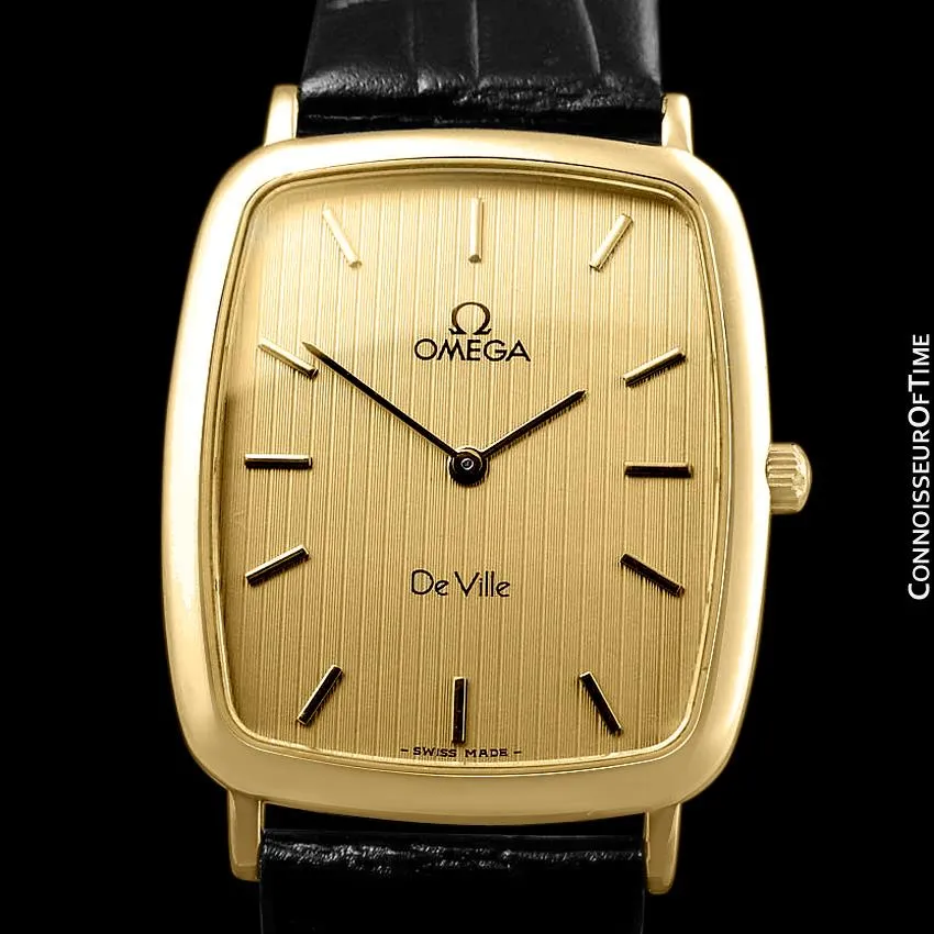 1980's Omega De Ville Vintage Mens Unisex Ultra Thin Dress Watch - 18K Gold Plated and Stainless Steel