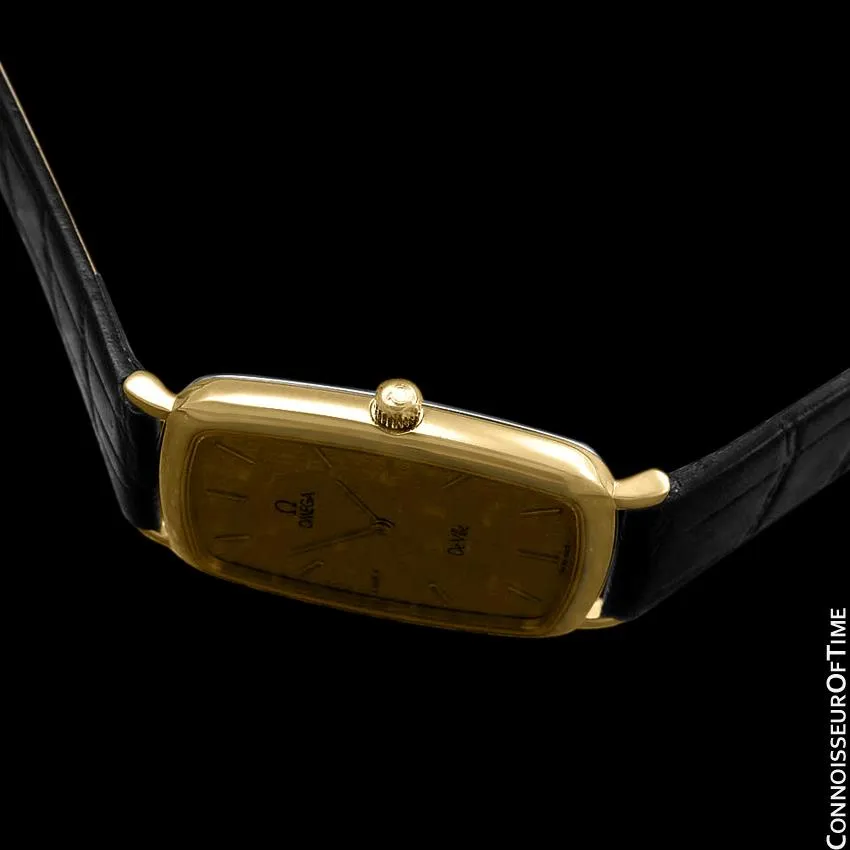 1980's Omega De Ville Vintage Mens Unisex Ultra Thin Dress Watch - 18K Gold Plated and Stainless Steel