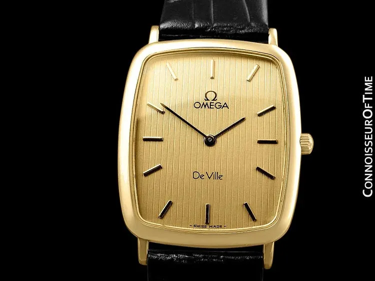 1980's Omega De Ville Vintage Mens Unisex Ultra Thin Dress Watch - 18K Gold Plated and Stainless Steel