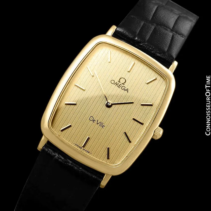 1980's Omega De Ville Vintage Mens Unisex Ultra Thin Dress Watch - 18K Gold Plated and Stainless Steel