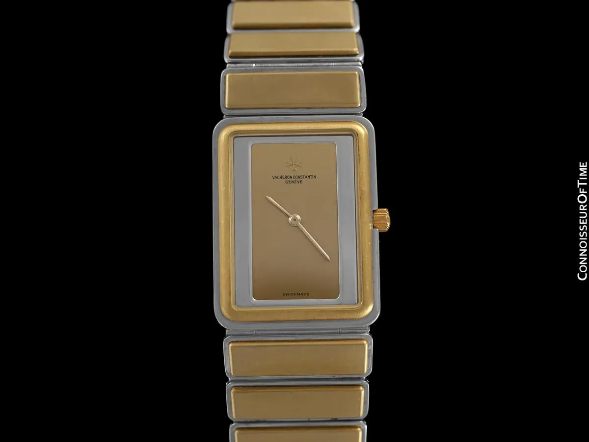 1980's Vacheron & Constantin Harmony Vintage "Modern" Mens Two-Tone Watch with Bracelet - Solid 18K Gold & Stainless Steel