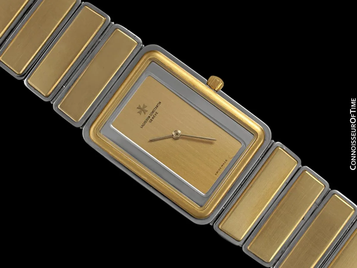 1980's Vacheron & Constantin Harmony Vintage "Modern" Mens Two-Tone Watch with Bracelet - Solid 18K Gold & Stainless Steel