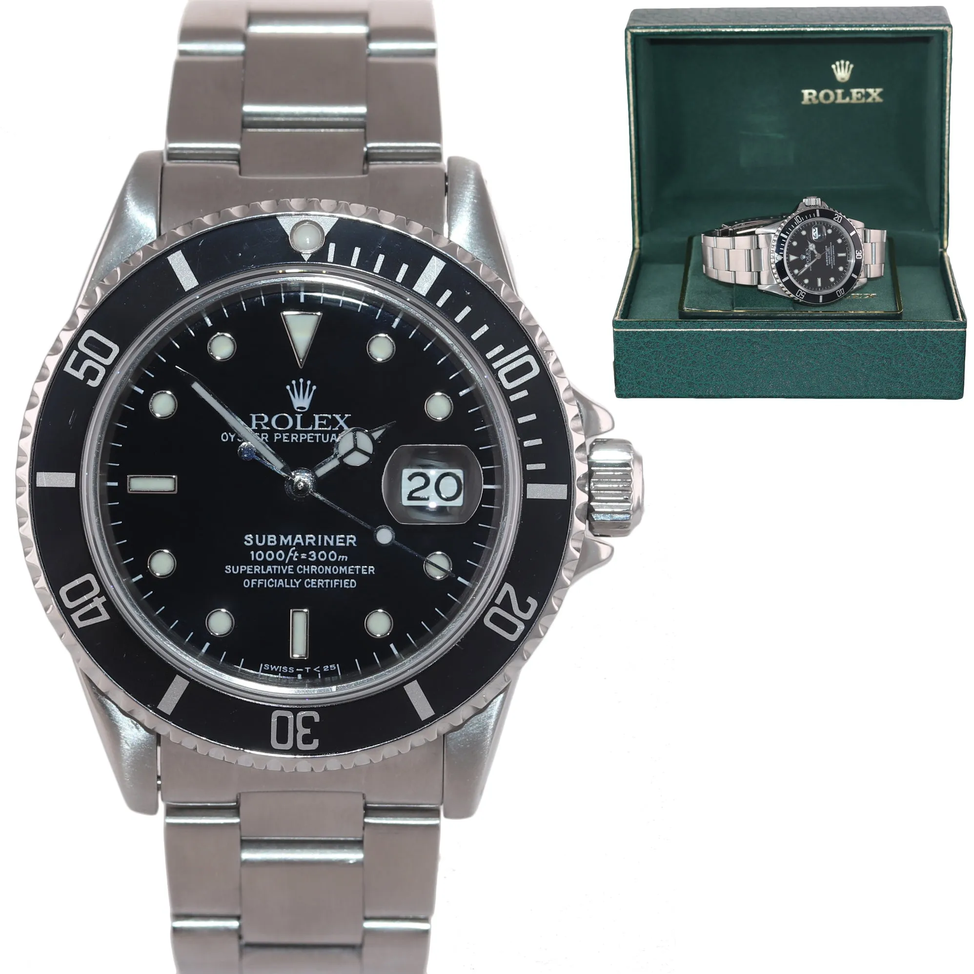 1982 Rolex Submariner Date 16800 Steel Black 40mm Dive Watch Box