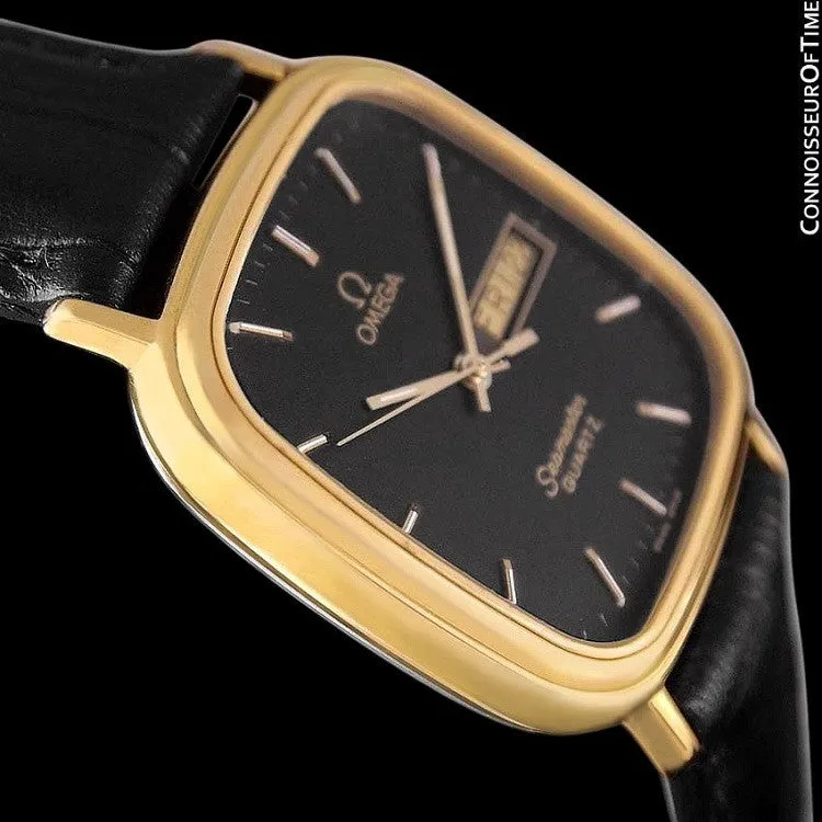 1984 Omega Seamaster Jubilee Midsize Vintage Mens Quartz Watch, Day Date - 18K Gold Plated & Stainless Steel