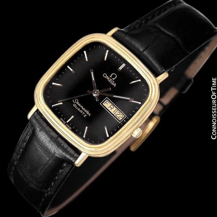 1984 Omega Seamaster Jubilee Midsize Vintage Mens Quartz Watch, Day Date - 18K Gold Plated & Stainless Steel