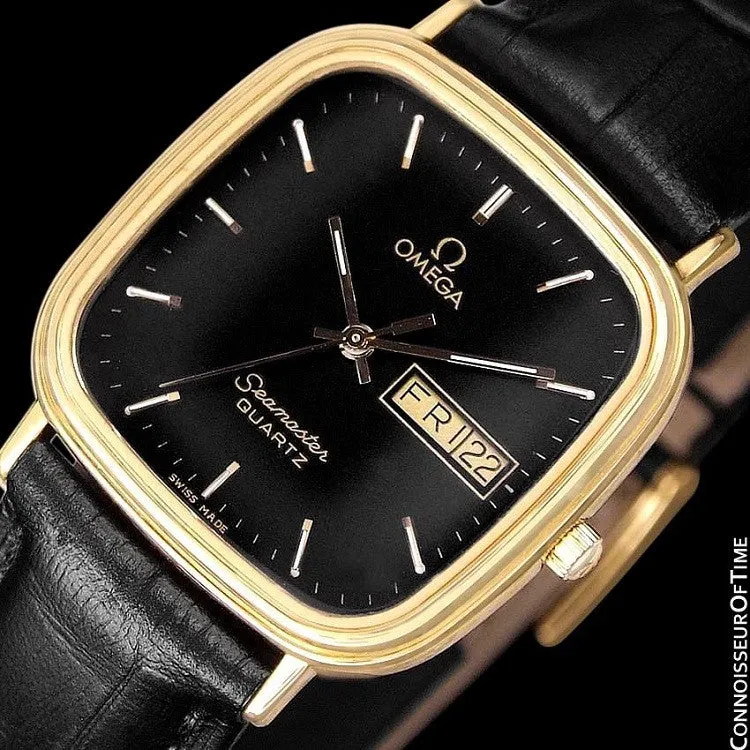 1984 Omega Seamaster Jubilee Midsize Vintage Mens Quartz Watch, Day Date - 18K Gold Plated & Stainless Steel