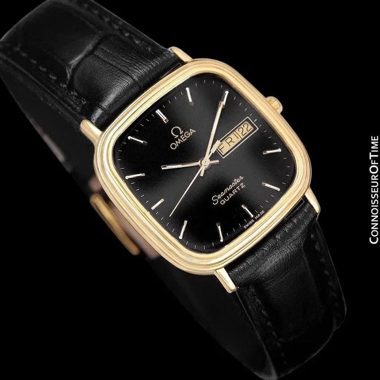 1984 Omega Seamaster Jubilee Midsize Vintage Mens Quartz Watch, Day Date - 18K Gold Plated & Stainless Steel