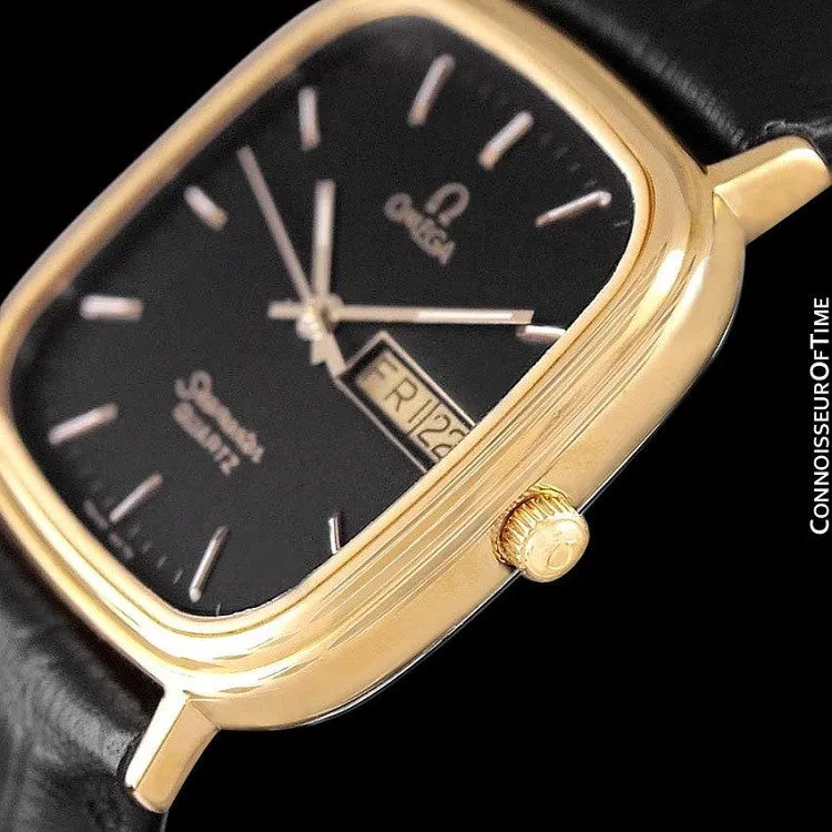 1984 Omega Seamaster Jubilee Midsize Vintage Mens Quartz Watch, Day Date - 18K Gold Plated & Stainless Steel