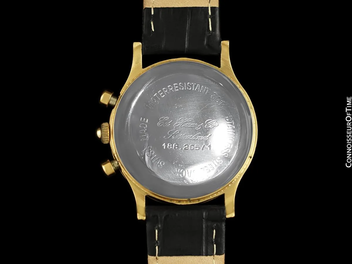 1985 Ed Heuer Mens Rare 125th Anniversary Ref. 188.205 Moon Phase "Golden Hours" Chronograph - 18K Gold Plated & Stainless Steel