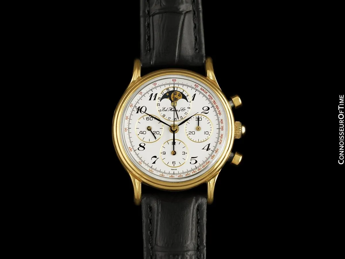 1985 Ed Heuer Mens Rare 125th Anniversary Ref. 188.205 Moon Phase "Golden Hours" Chronograph - 18K Gold Plated & Stainless Steel