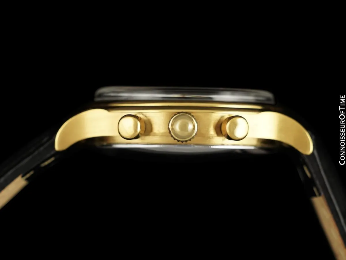1985 Ed Heuer Mens Rare 125th Anniversary Ref. 188.205 Moon Phase "Golden Hours" Chronograph - 18K Gold Plated & Stainless Steel