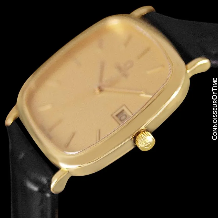 1985 Omega De Ville Mens Vintage Midsize Ultra Thin Cushion Watch - 18K Gold Plated and Stainless Steel