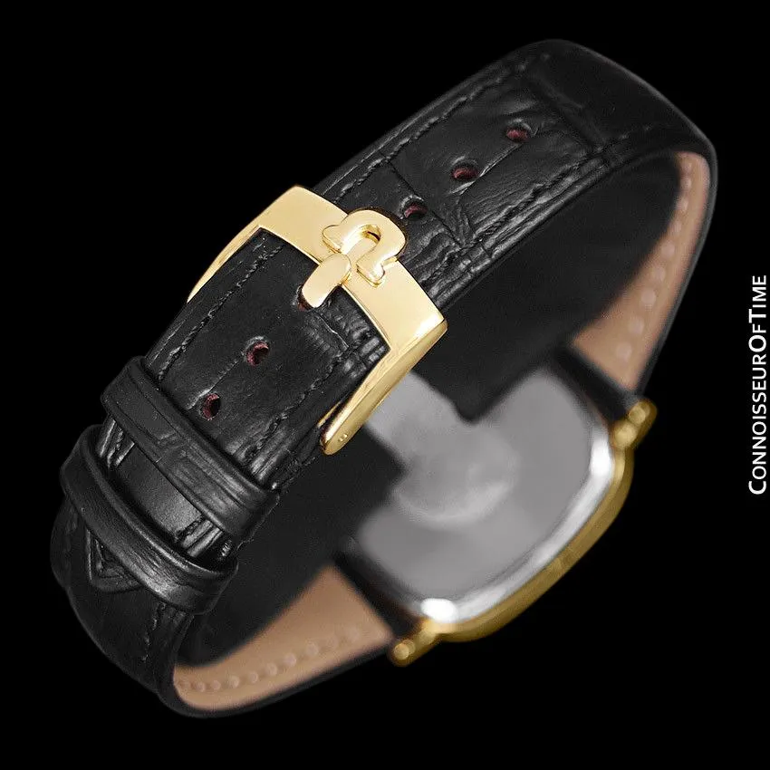 1985 Omega De Ville Mens Vintage Midsize Ultra Thin Cushion Watch - 18K Gold Plated and Stainless Steel