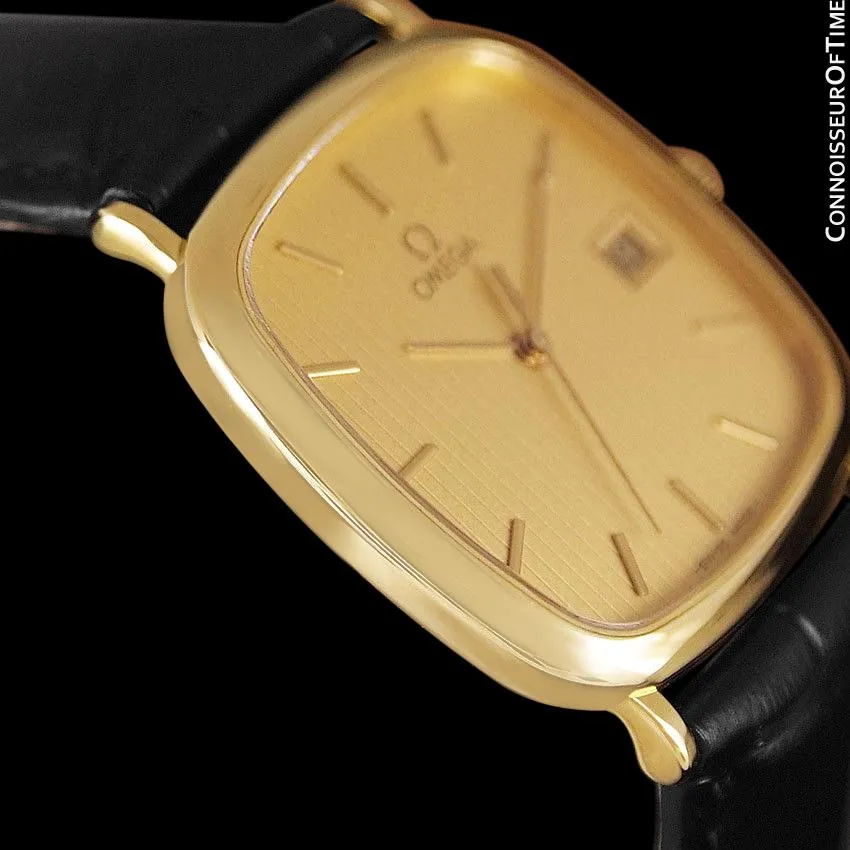 1985 Omega De Ville Mens Vintage Midsize Ultra Thin Cushion Watch - 18K Gold Plated and Stainless Steel