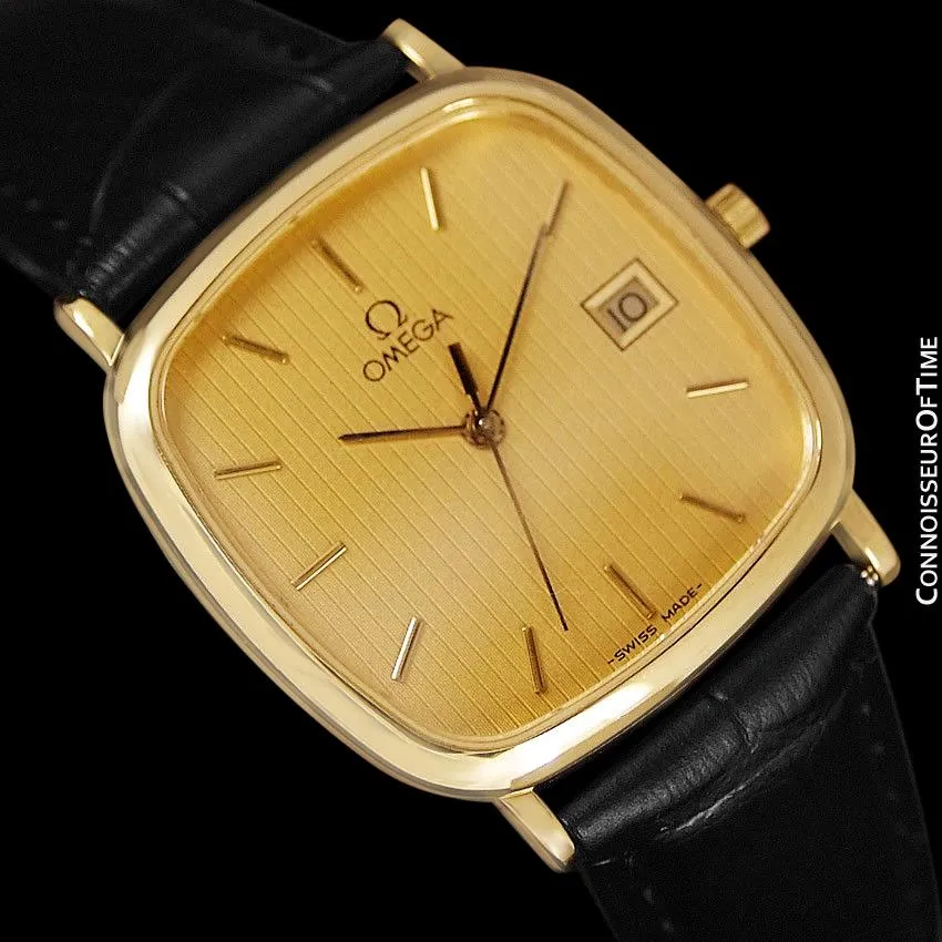1985 Omega De Ville Mens Vintage Midsize Ultra Thin Cushion Watch - 18K Gold Plated and Stainless Steel