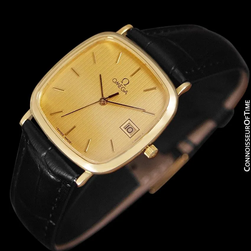 1985 Omega De Ville Mens Vintage Midsize Ultra Thin Cushion Watch - 18K Gold Plated and Stainless Steel