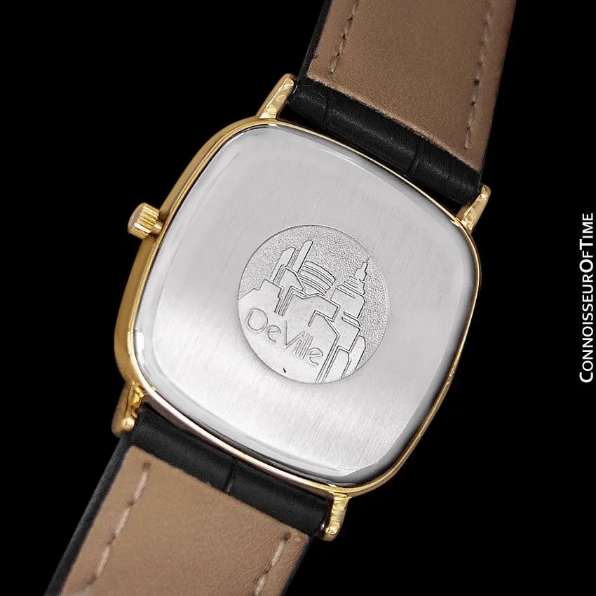 1985 Omega De Ville Mens Vintage Midsize Ultra Thin Cushion Watch - 18K Gold Plated and Stainless Steel