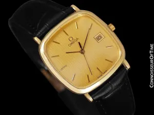 1985 Omega De Ville Mens Vintage Midsize Ultra Thin Cushion Watch - 18K Gold Plated and Stainless Steel