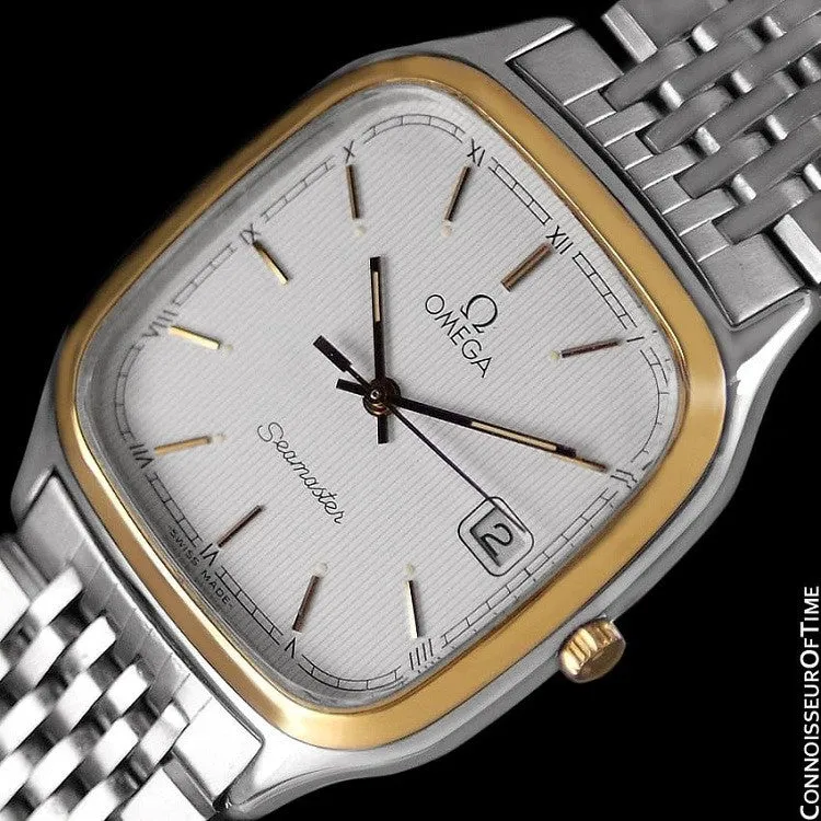 1985 Omega Seamaster Brest Vintage Mens Retro Quartz Watch - Stainless Steel & 18K Gold Plated