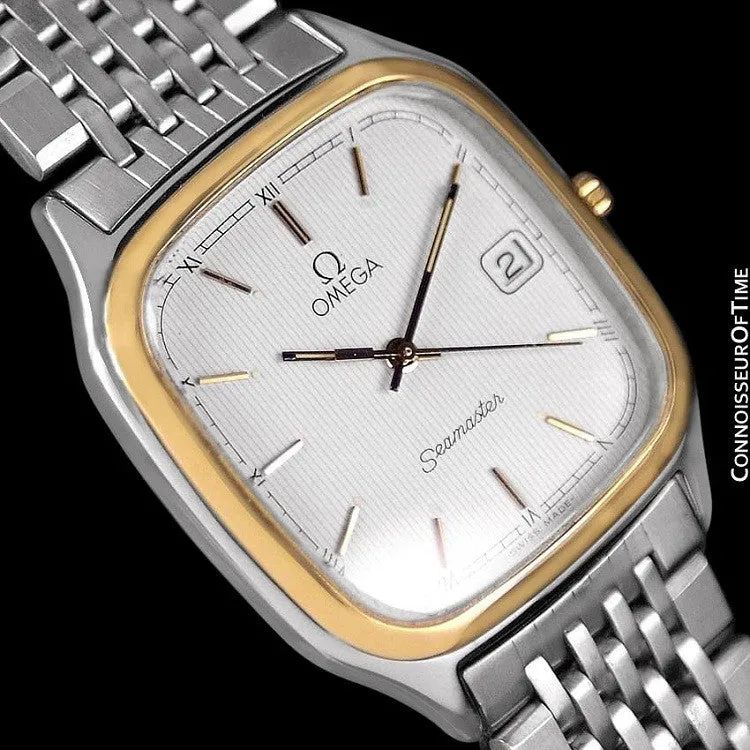 1985 Omega Seamaster Brest Vintage Mens Retro Quartz Watch - Stainless Steel & 18K Gold Plated
