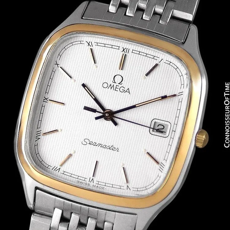 1985 Omega Seamaster Brest Vintage Mens Retro Quartz Watch - Stainless Steel & 18K Gold Plated
