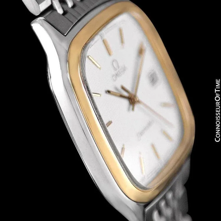 1985 Omega Seamaster Brest Vintage Mens Retro Quartz Watch - Stainless Steel & 18K Gold Plated