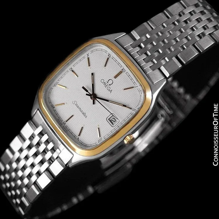 1985 Omega Seamaster Brest Vintage Mens Retro Quartz Watch - Stainless Steel & 18K Gold Plated