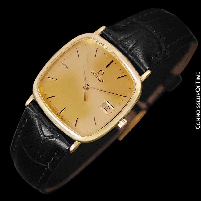 1987 Omega De Ville Vintage Mens Midsize Dress Watch with Quick-Setting Date - 18K Gold Plated and Stainless Steel