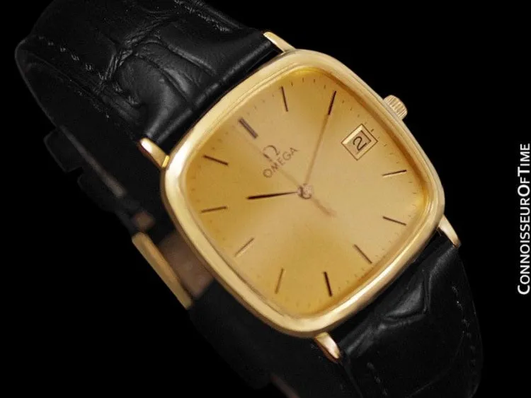 1987 Omega De Ville Vintage Mens Midsize Dress Watch with Quick-Setting Date - 18K Gold Plated and Stainless Steel