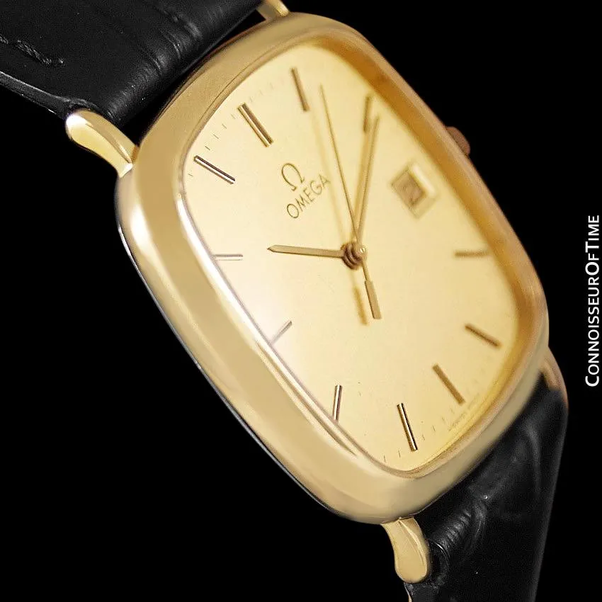 1987 Omega De Ville Vintage Mens Midsize Dress Watch with Quick-Setting Date - 18K Gold Plated and Stainless Steel