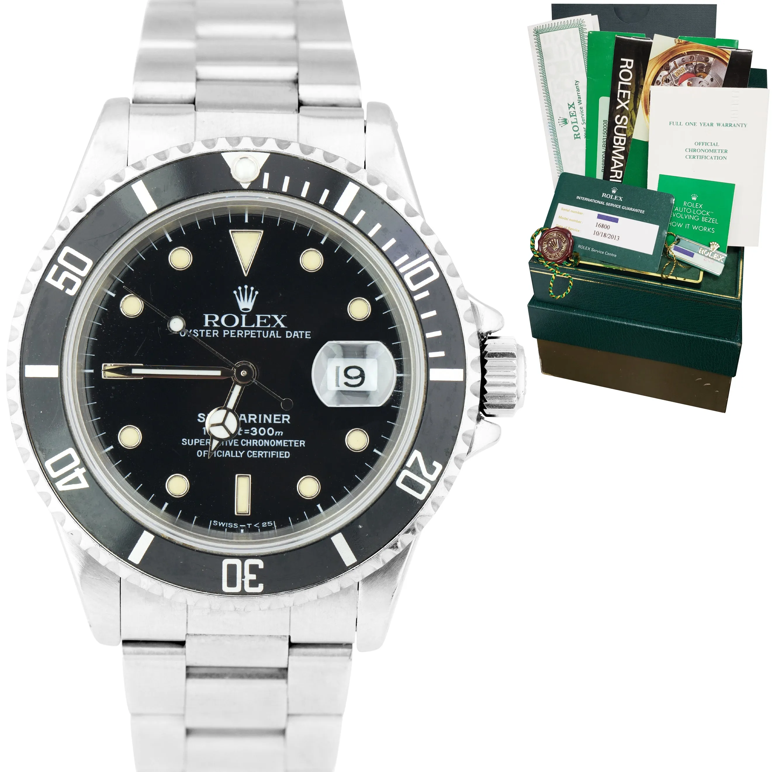 1987 TRIPLE ZERO Rolex Submariner Stainless PATINA 40mm Watch 168000 FULL SET