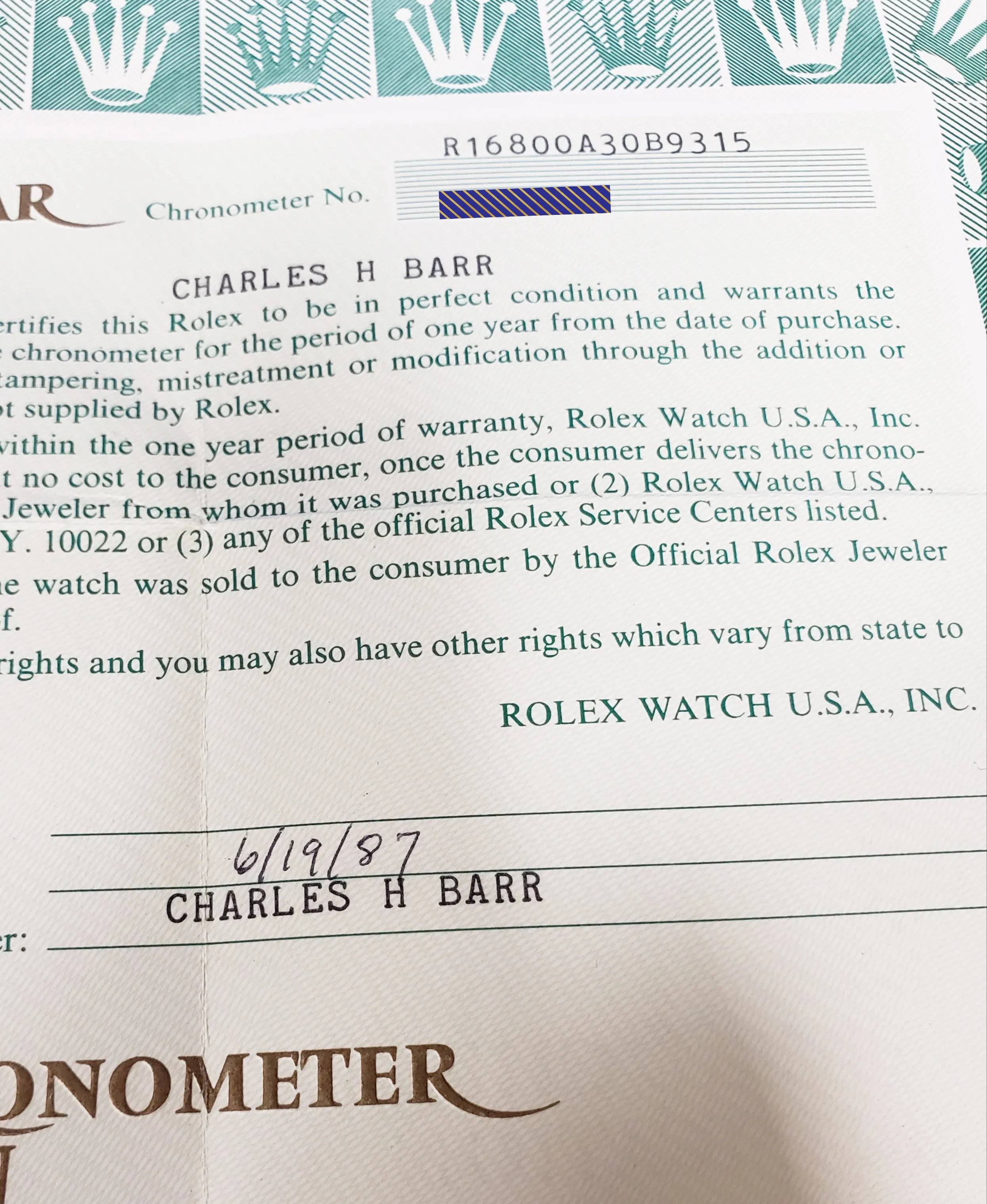 1987 TRIPLE ZERO Rolex Submariner Stainless PATINA 40mm Watch 168000 FULL SET