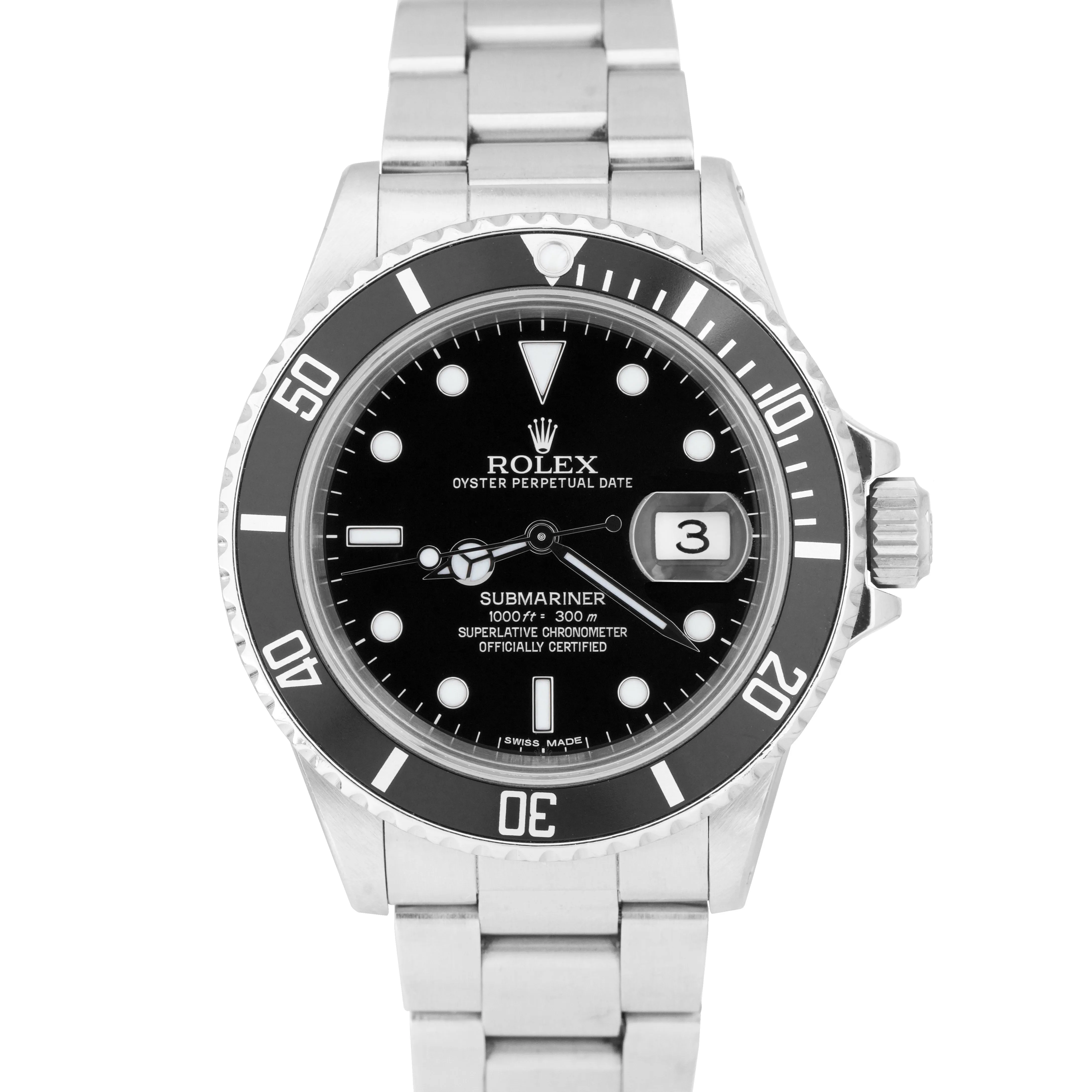 1988 TRIPLE ZERO Rolex Submariner Stainless Steel 40mm Watch 168000 FULL SET