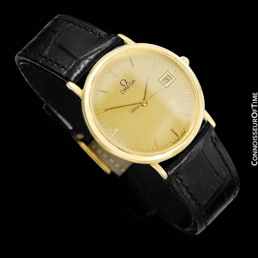 1989 Omega De Ville Mens Vintage Midsize Ultra Thin Cushion Watch - 18K Gold Plated and Stainless Steel