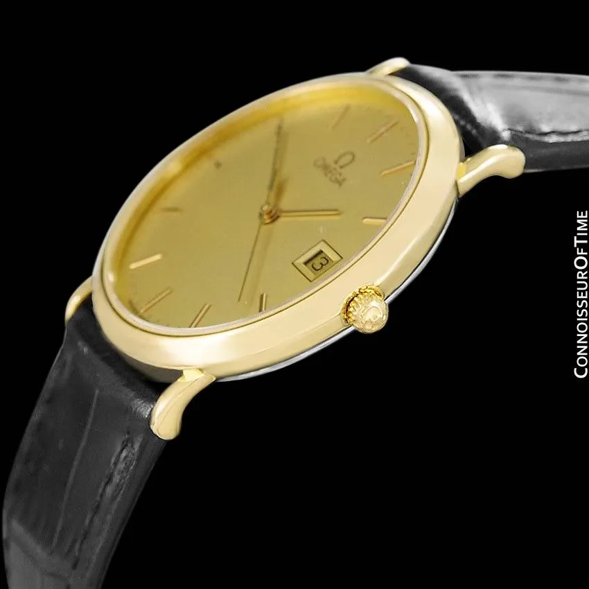 1989 Omega De Ville Mens Vintage Midsize Ultra Thin Cushion Watch - 18K Gold Plated and Stainless Steel