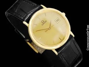 1989 Omega De Ville Mens Vintage Midsize Ultra Thin Cushion Watch - 18K Gold Plated and Stainless Steel