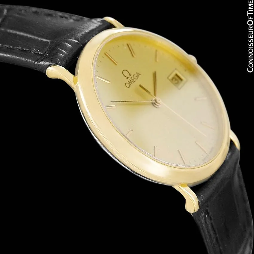 1989 Omega De Ville Mens Vintage Midsize Ultra Thin Cushion Watch - 18K Gold Plated and Stainless Steel