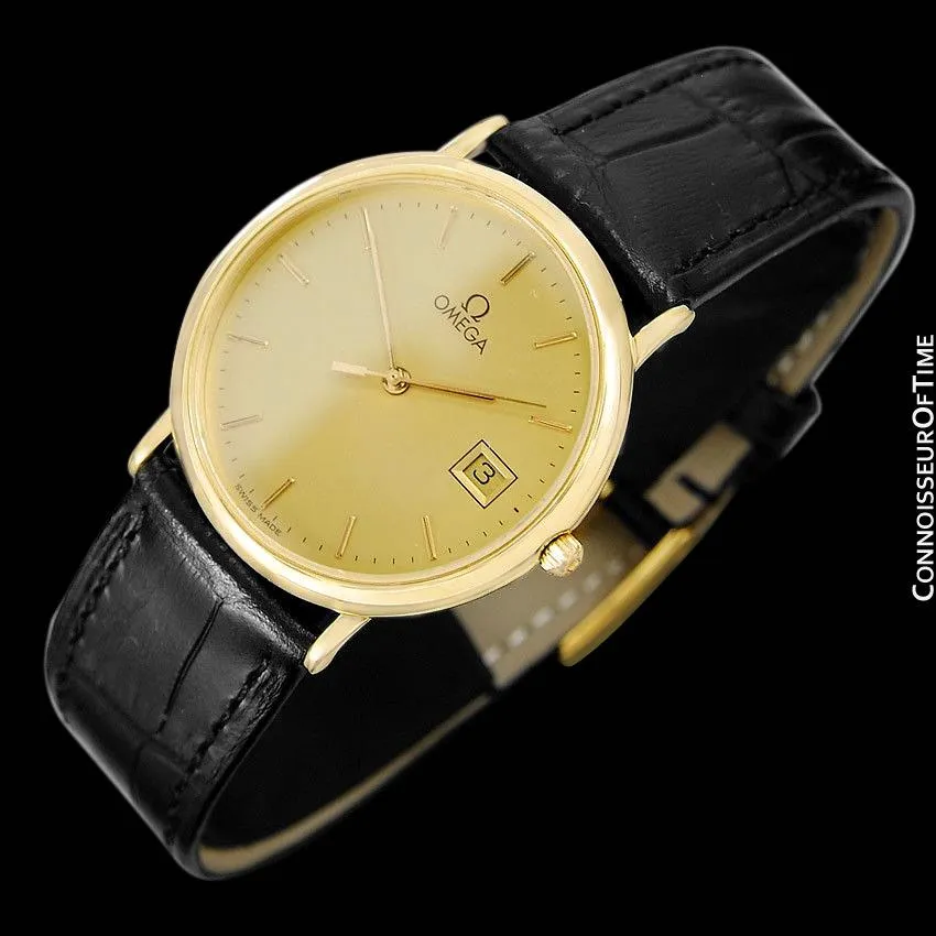 1989 Omega De Ville Mens Vintage Midsize Ultra Thin Cushion Watch - 18K Gold Plated and Stainless Steel