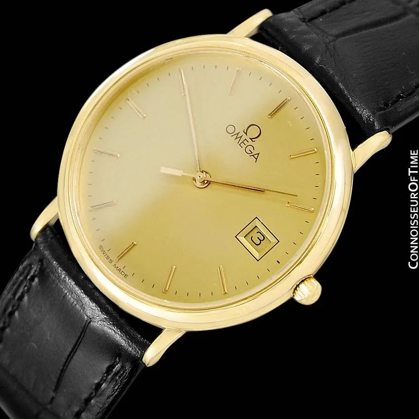1989 Omega De Ville Mens Vintage Midsize Ultra Thin Cushion Watch - 18K Gold Plated and Stainless Steel
