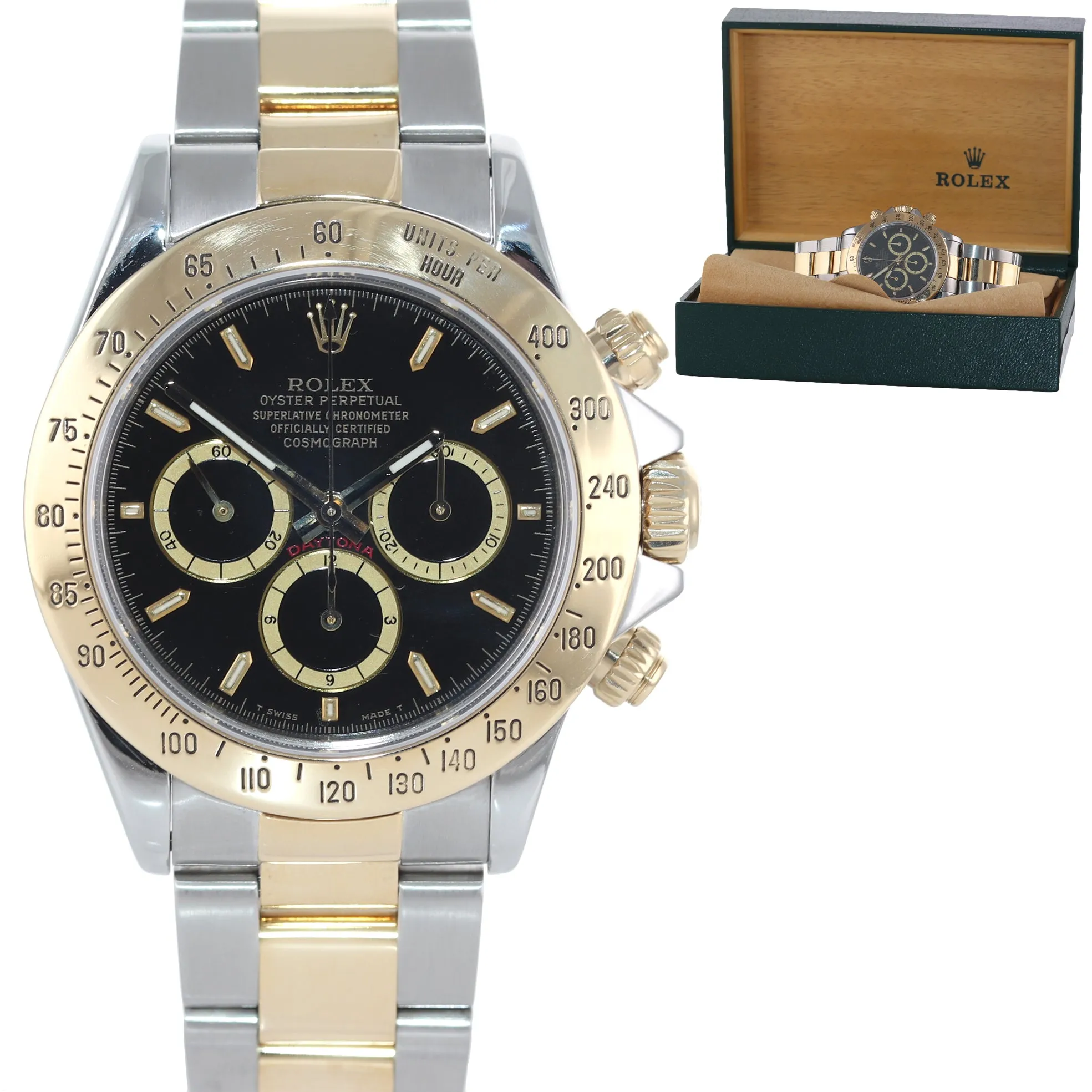 1989 Rolex Daytona 16523 Zenith Black Inverted 6 Gold Steel Two Tone Watch Box