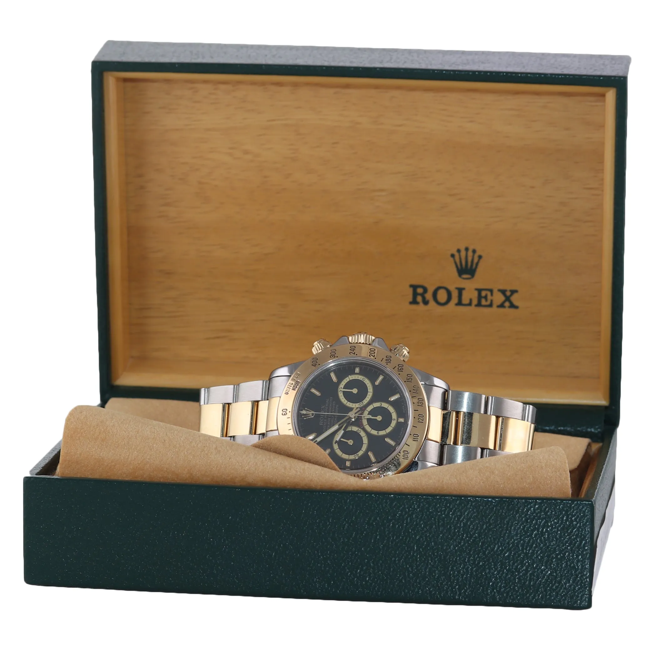 1989 Rolex Daytona 16523 Zenith Black Inverted 6 Gold Steel Two Tone Watch Box