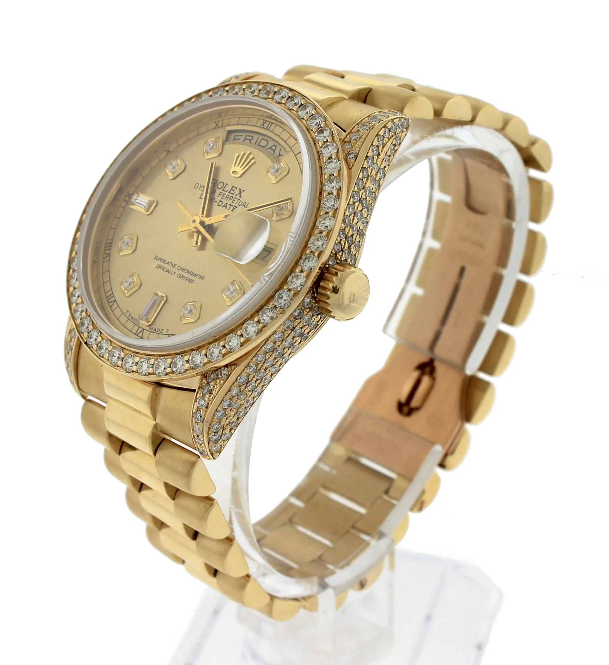 1990 Rolex Day-Date President Double Quickset Diamond 36mm 18238 18K Gold Watch