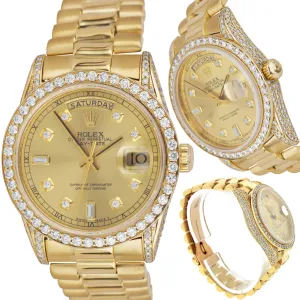 1990 Rolex Day-Date President Double Quickset Diamond 36mm 18238 18K Gold Watch
