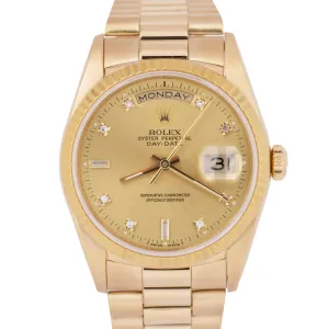 1990 Rolex Day-Date President PAPERS 36mm Diamond 18K Gold Watch 18238 BOX