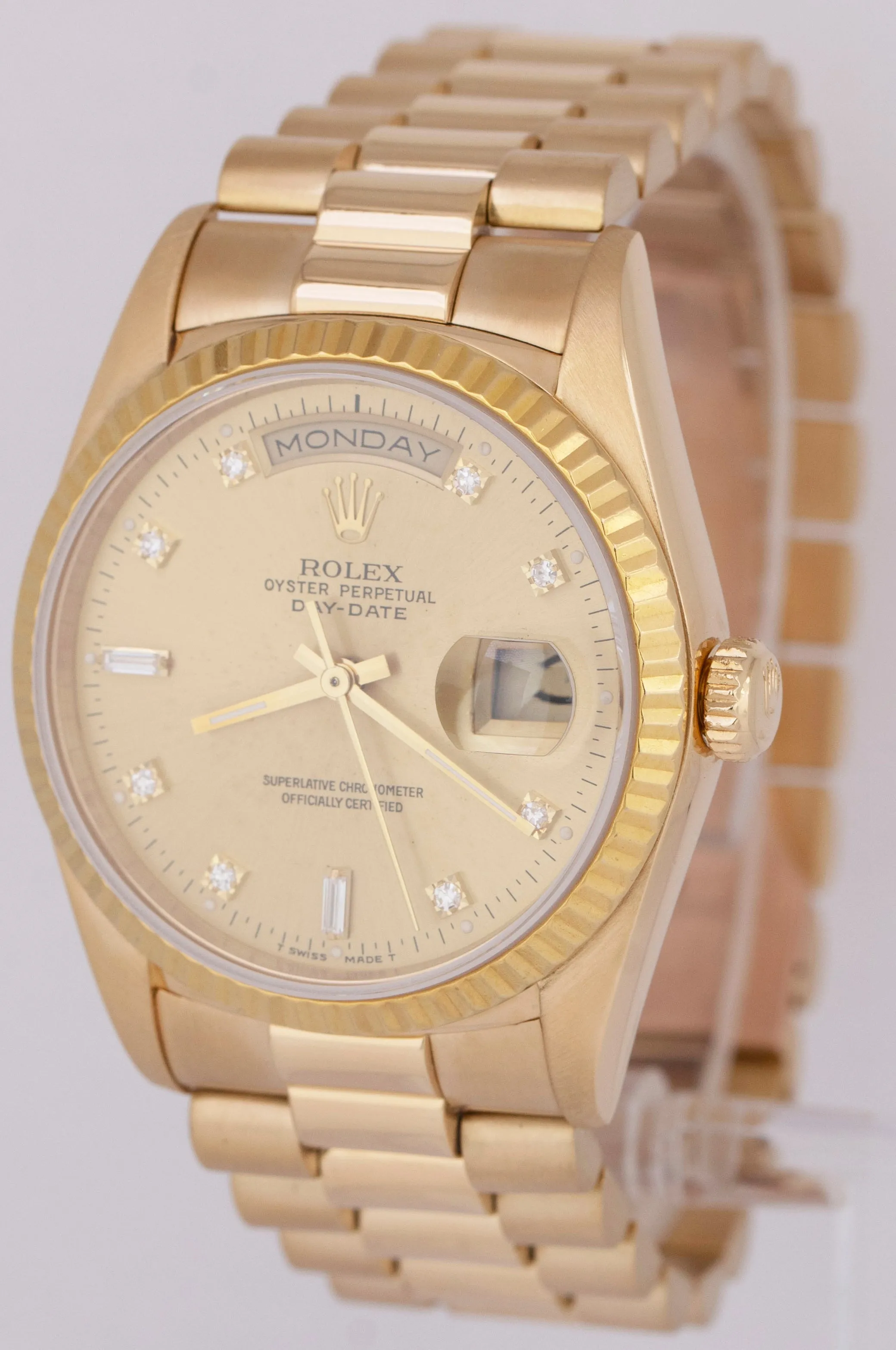1990 Rolex Day-Date President PAPERS 36mm Diamond 18K Gold Watch 18238 BOX