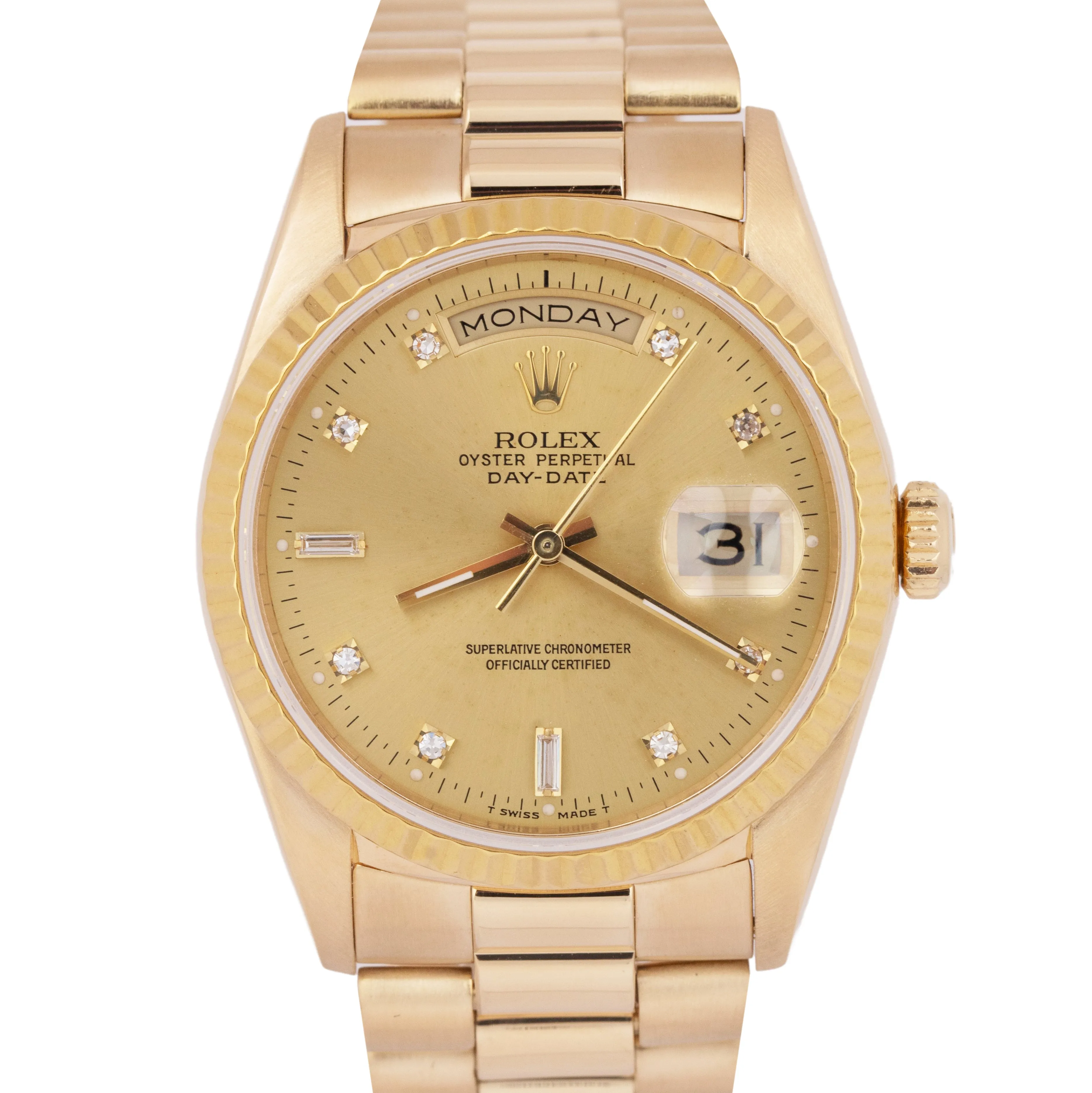 1990 Rolex Day-Date President PAPERS 36mm Diamond 18K Gold Watch 18238 BOX